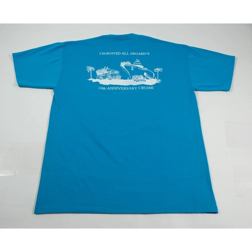 Jerzees T-Shirt‎ Mens L Blue All Aboard 10th Anniversary Cruise Vintage 90s USA